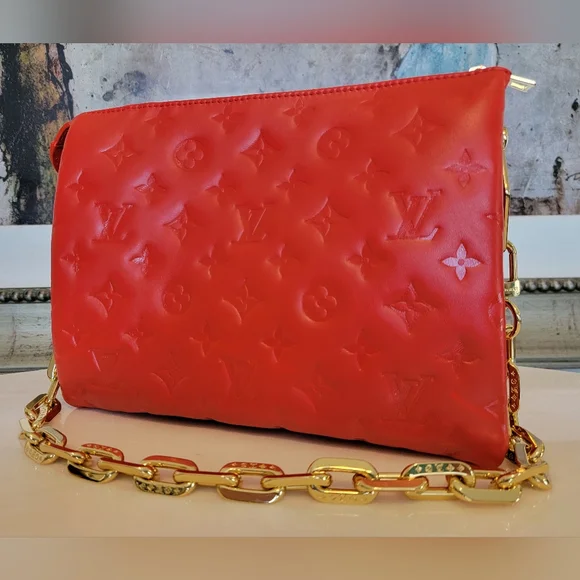 Louis Vuitton Coussin PM Crossbody Shoulder Bag Chain Rare Red Leather - Picture 3 of 13